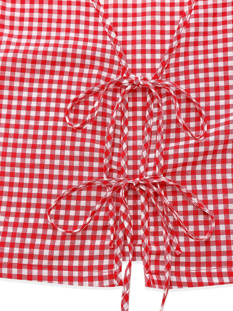 2PCS 1950s Plaid V-Neck Bind Vest & Shorts