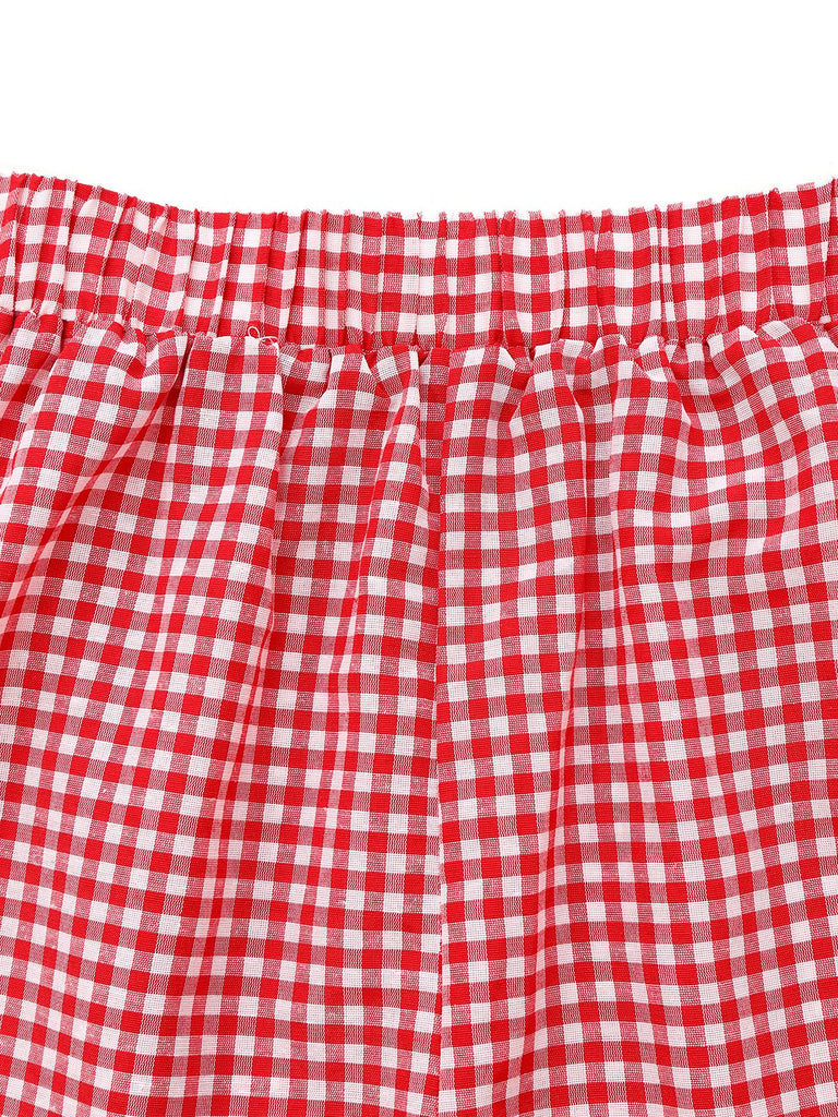 2PCS 1950s Plaid V-Neck Bind Vest & Shorts