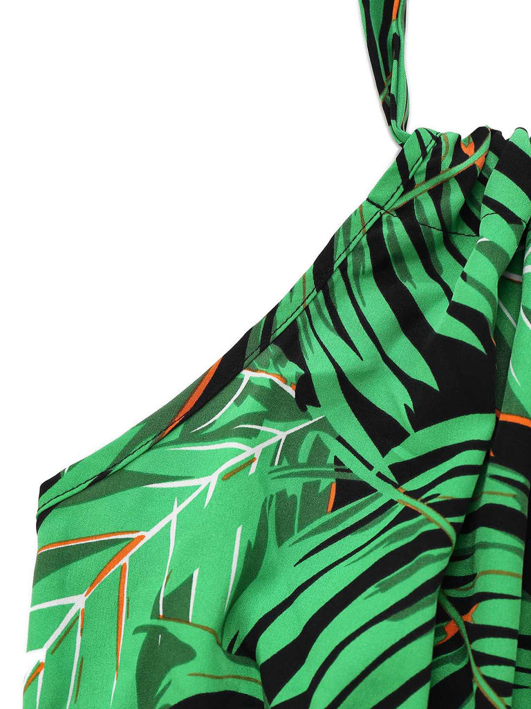 1950s Halter Tropical Palm-Leaf Romper