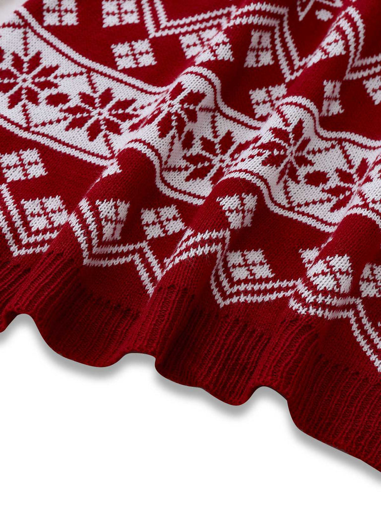 1960s Christmas Reindeer Snowflake Jacquard Knit Dress