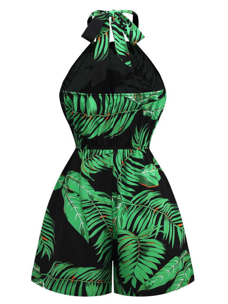1950s Halter Tropical Palm-Leaf Romper