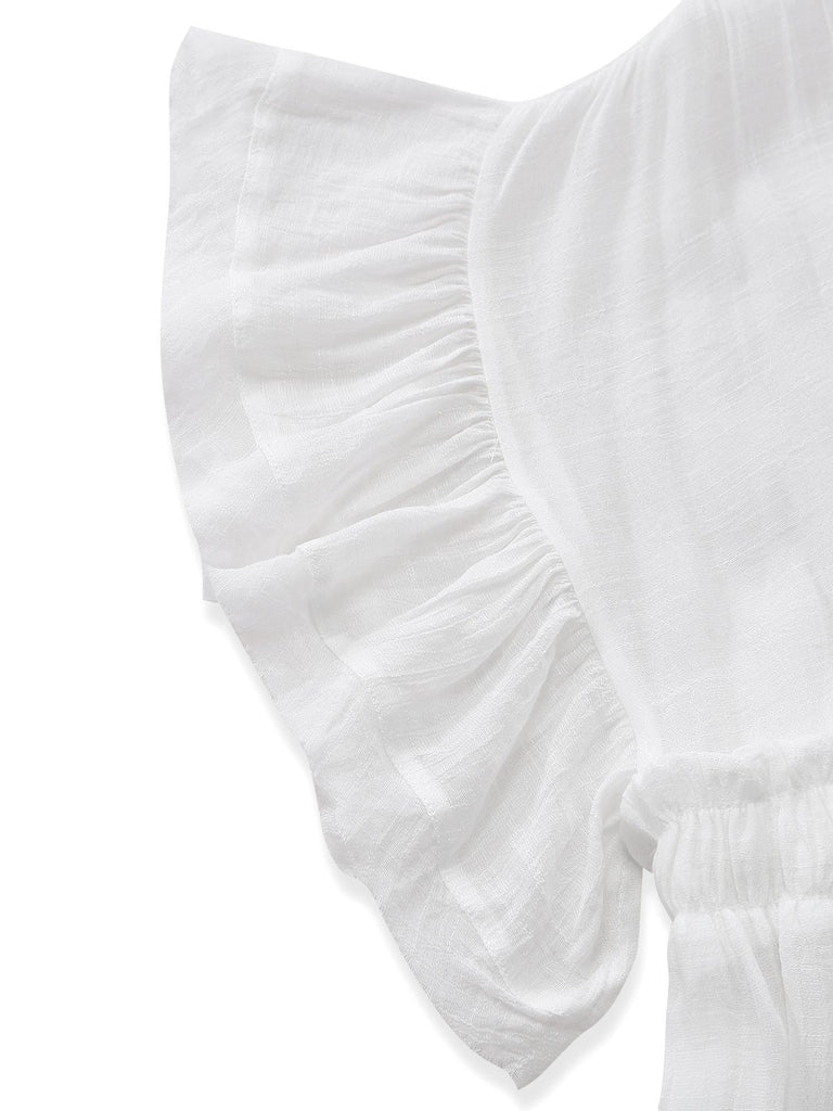 1930s Solid V-Neck Rayon Slub Beach Cover-Up