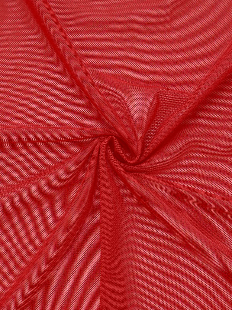 Red 1970s Sheer Babydoll Lace Lingerie Set With Pom Pom