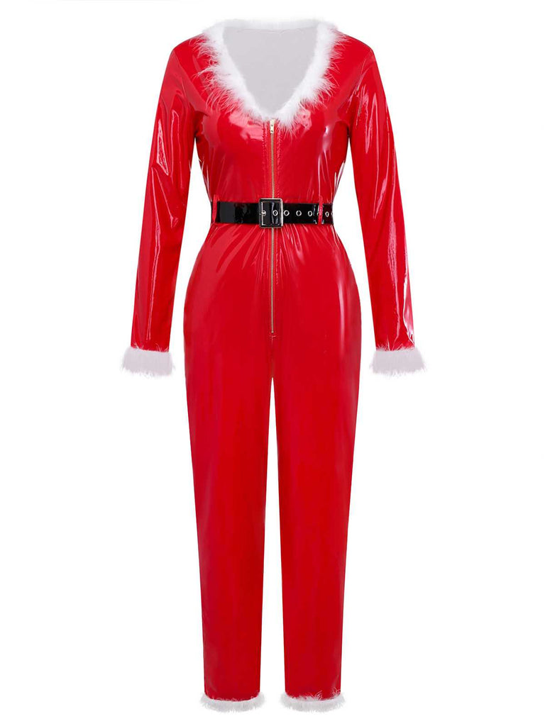 1970s Christmas Santa Claus Costume Latex Jumpsuit