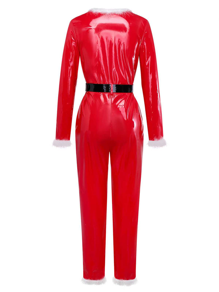 1970s Christmas Santa Claus Costume Latex Jumpsuit