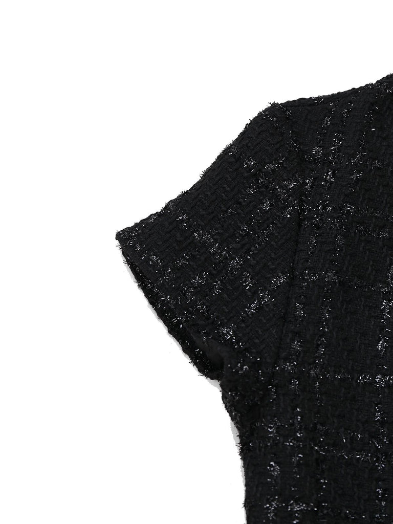 1950s Binding Pearl-Trimmed Collar Tweed Dress