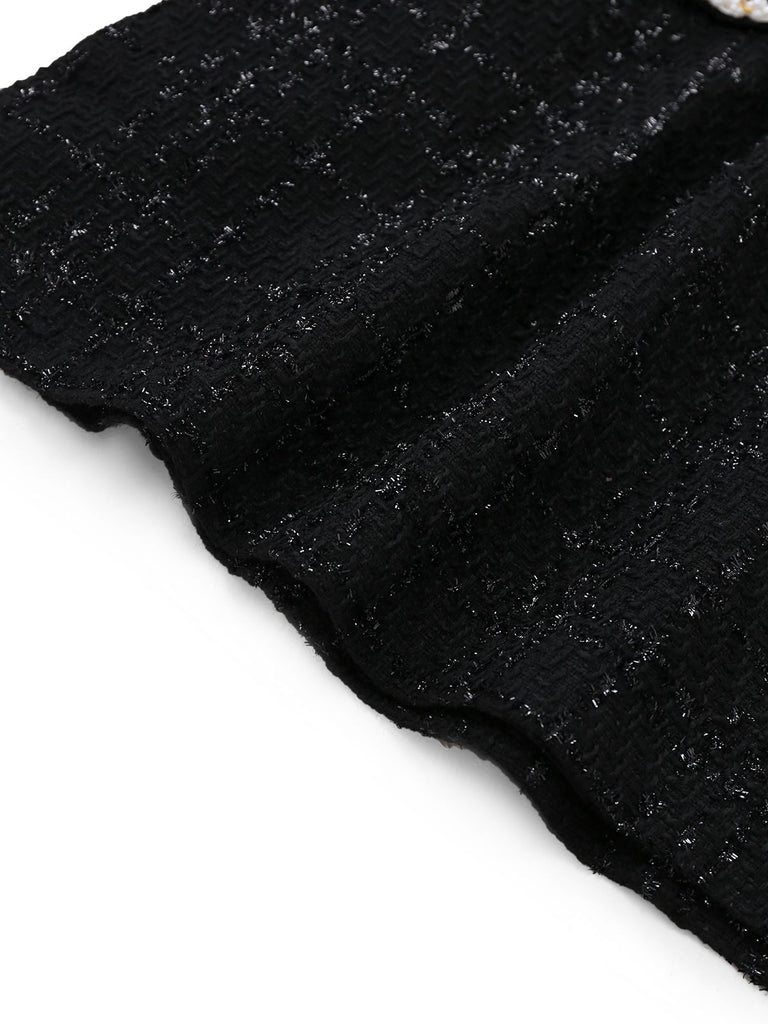 1950s Binding Pearl-Trimmed Collar Tweed Dress