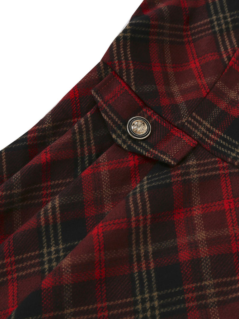 2PCS Red 1940s Peter Pan collar Blouse & Plaid Swing Dress