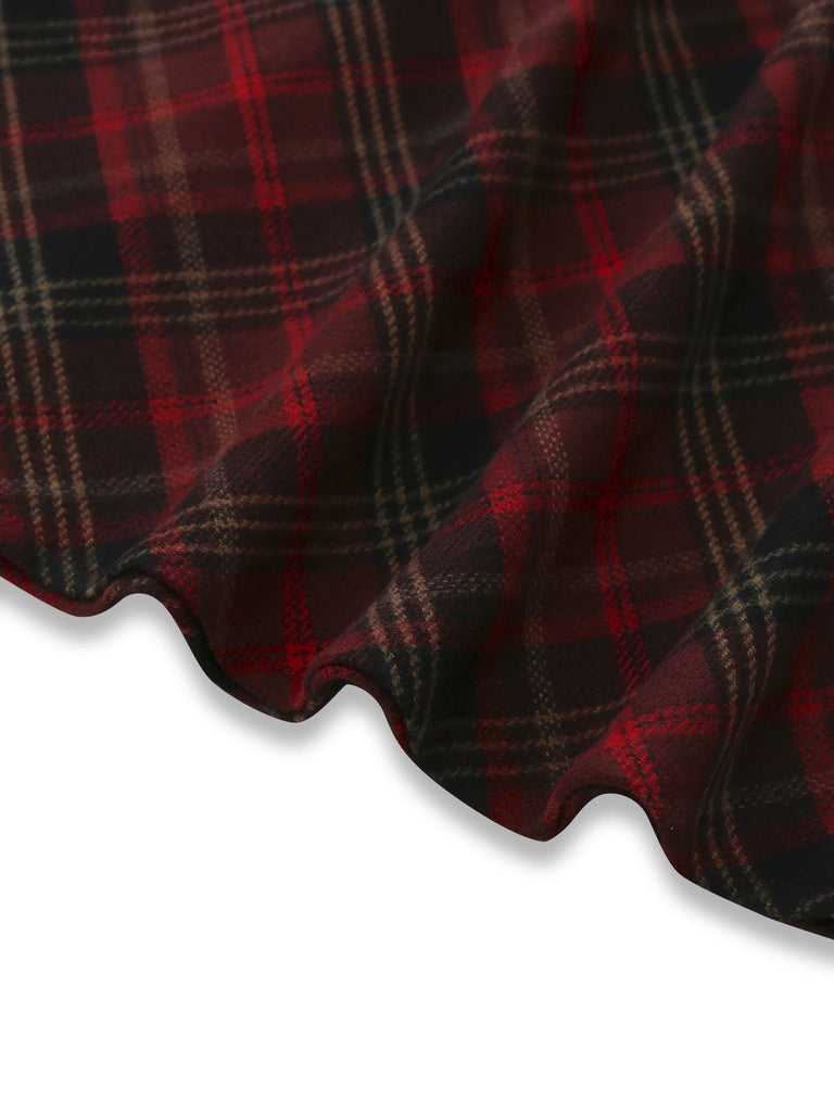 2PCS Red 1940s Peter Pan collar Blouse & Plaid Swing Dress