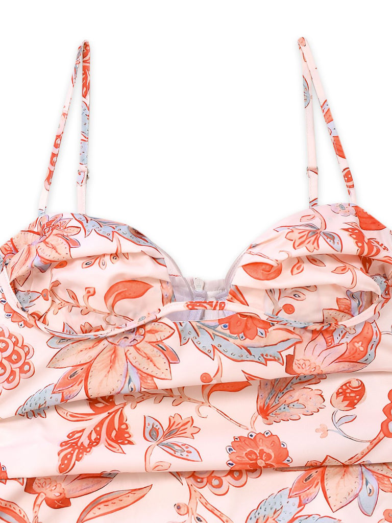 Orange 1930s Floral Strappy Maxi Dress