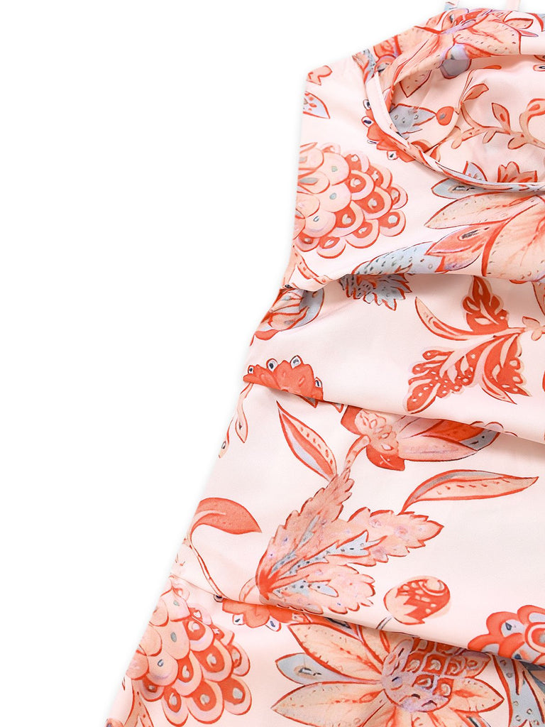 Orange 1930s Floral Strappy Maxi Dress