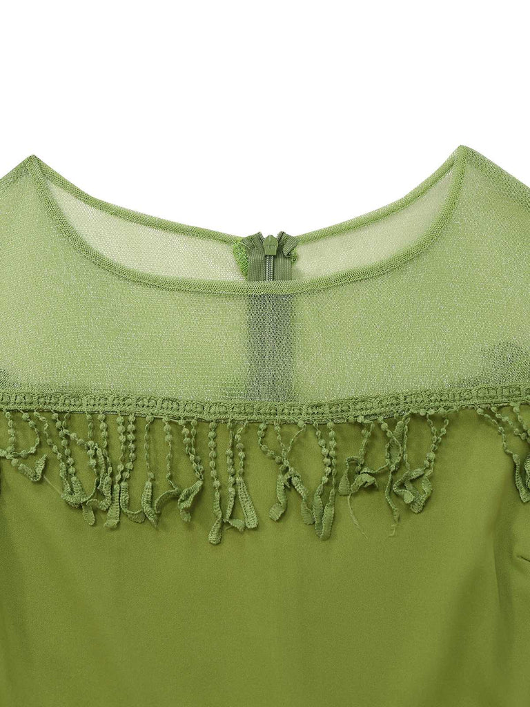 1960s Sheer Fringe Belted Bodycon Dress