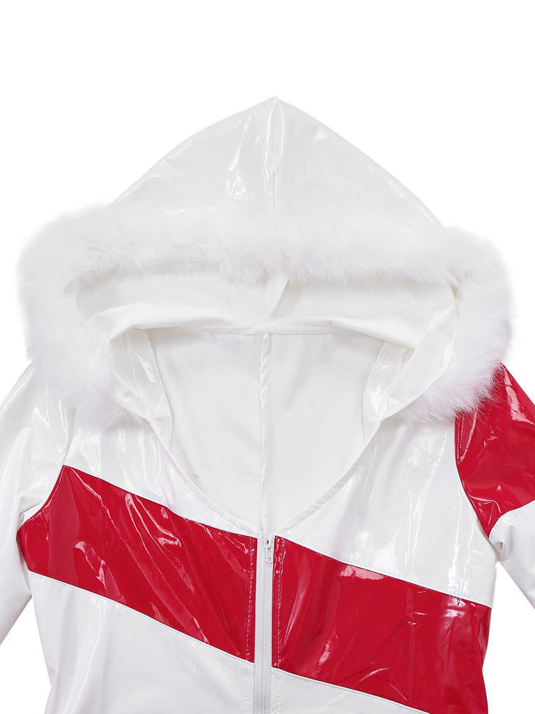 1970s Christmas Candy Cane Hooded Jumpsuit