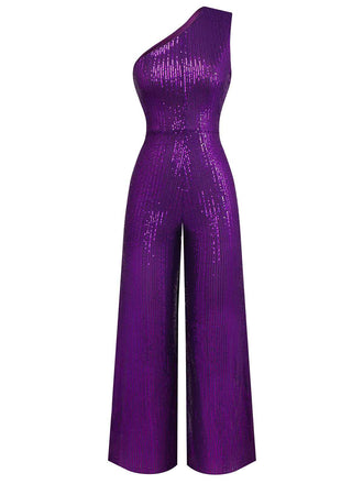 Purple 1970s  Sequin One-Shoulder Jumpsuit