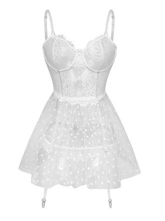 White 1950s Polka Dot Sheer Pajama Set