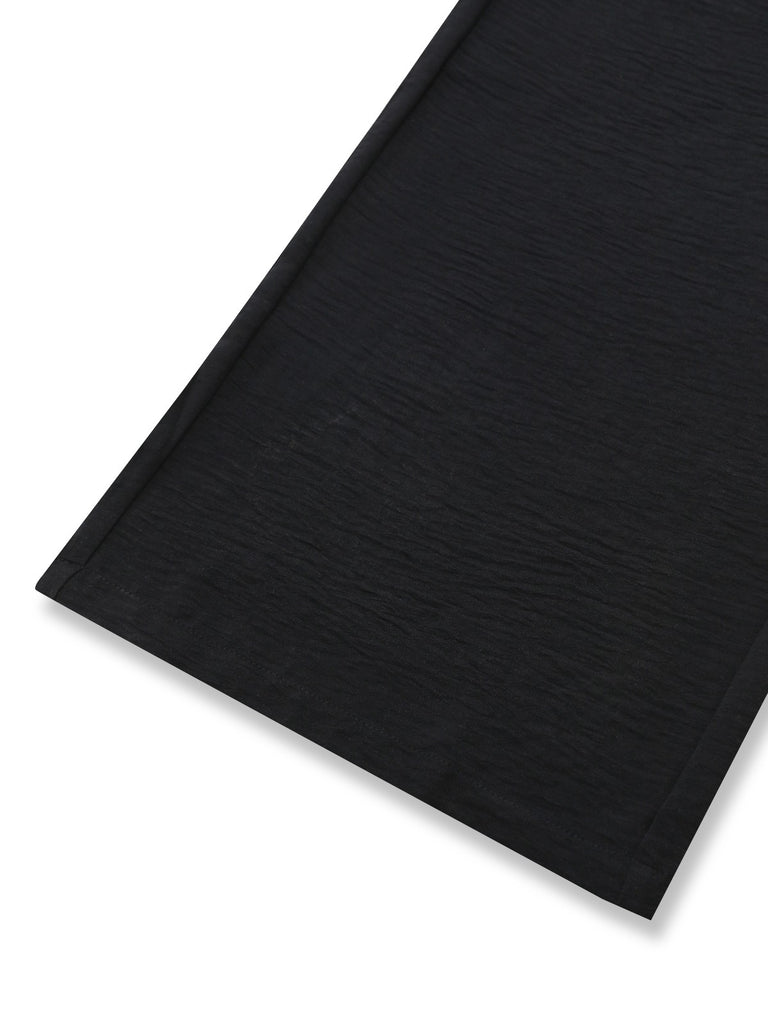 Black 1970s Solid Belted Wide-Leg Pants