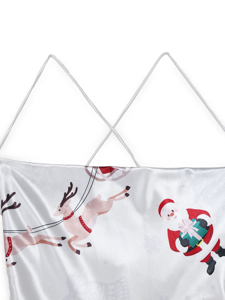 White 1960s Christmas Stain Layered Backless Strap Dress