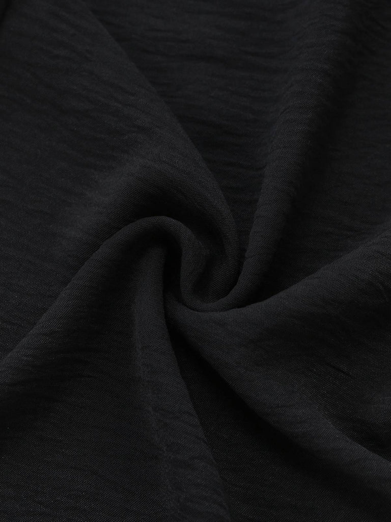 Black 1970s Solid Belted Wide-Leg Pants