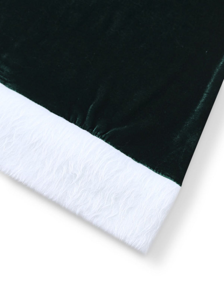 1980s Christmas Fur Trim Hooded Velvet Dress