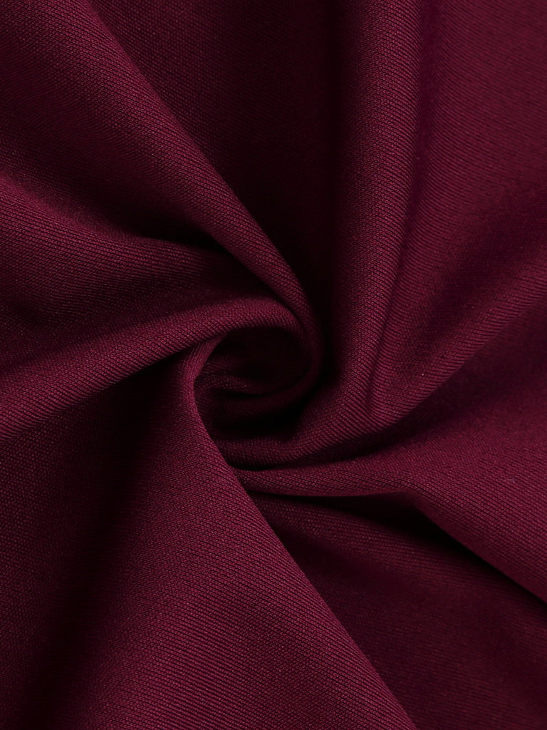 1930s Solid Off-Shoulder Pleated Bell Sleeve Dress