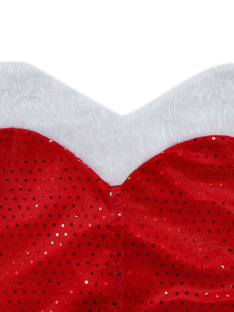 1980s Sequin Christmas Strapless Romper With Hat & Boot Covers