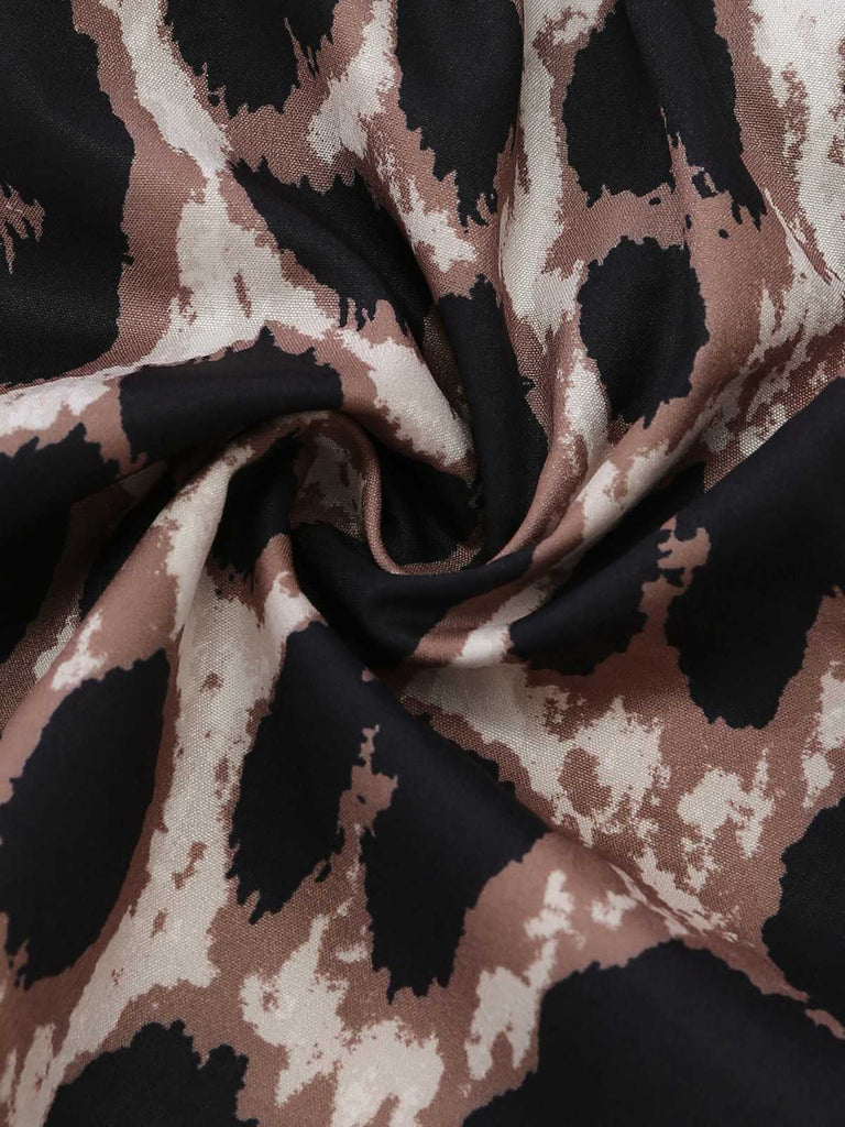 [Plus Size] Khaki 1970s Leopard Print Fringed Shorts