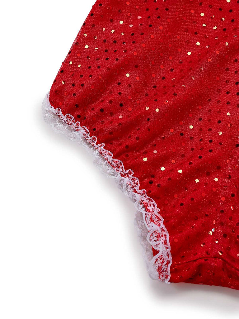 1980s Sequin Christmas Strapless Romper With Hat & Boot Covers