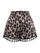 [Plus Size] Khaki 1970s Leopard Print Fringed Shorts