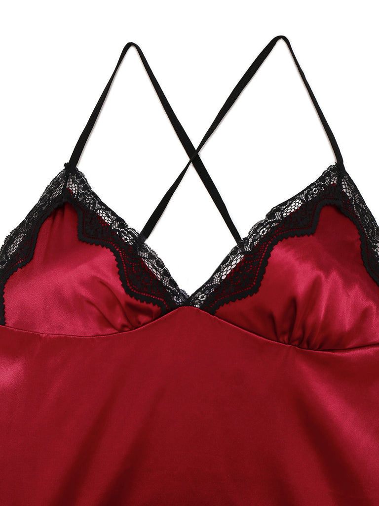 1960s Spaghetti Strap Satin Lace Nightgown