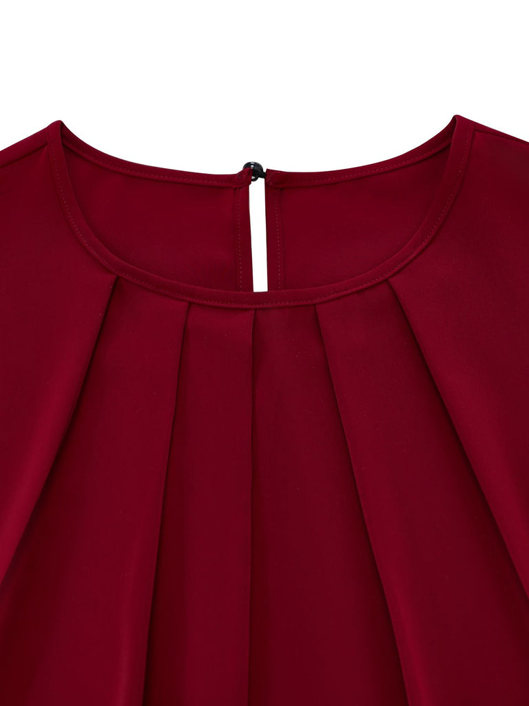 1960s Round Neck Solid Long Sleeve Blouse