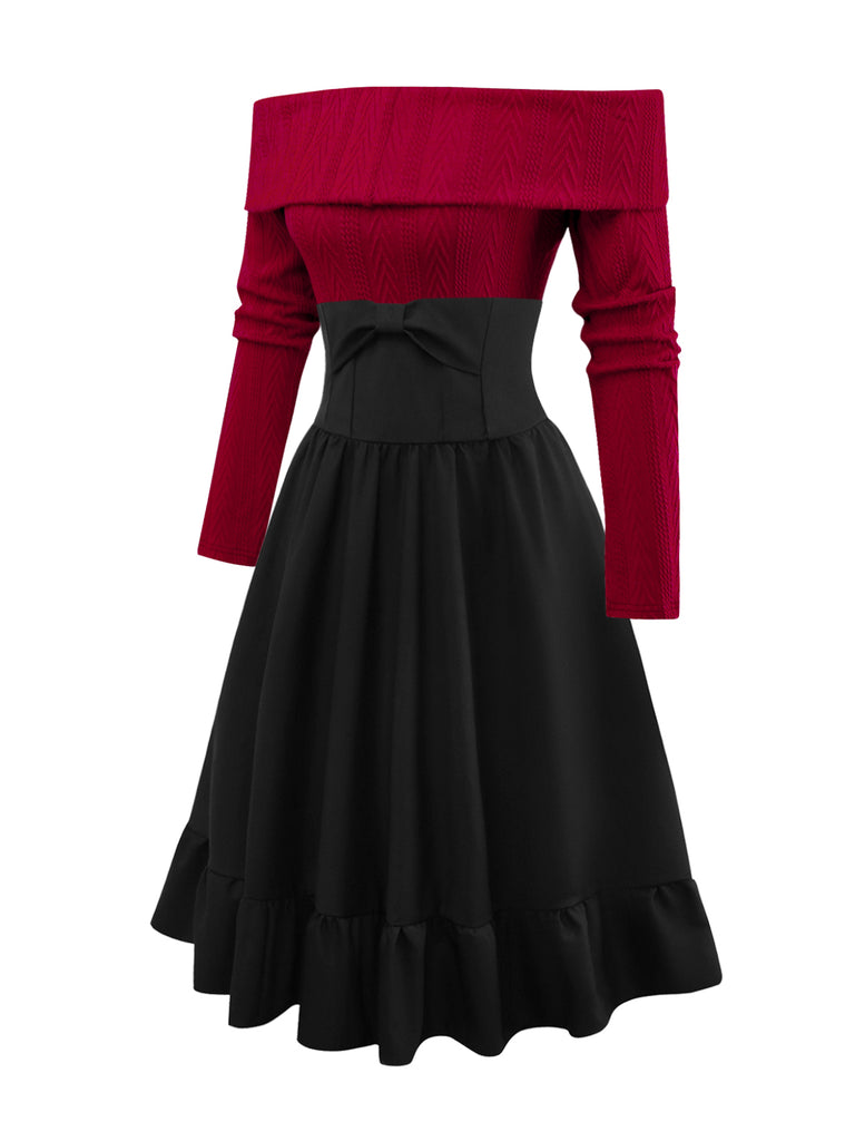 [Pre-Sale] 2PCS 1950s Off-Shoulder Knitted Sweater & Bow Skirt