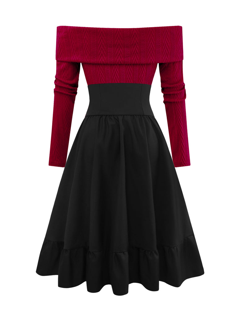 [Pre-Sale] 2PCS 1950s Off-Shoulder Knitted Sweater & Bow Skirt