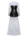 White 1980s Butterfly Pearl Pleated Velvet Corset Midi Dress
