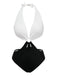 White 1960s Halter Deep V-Neck One-Piece Swimsuit