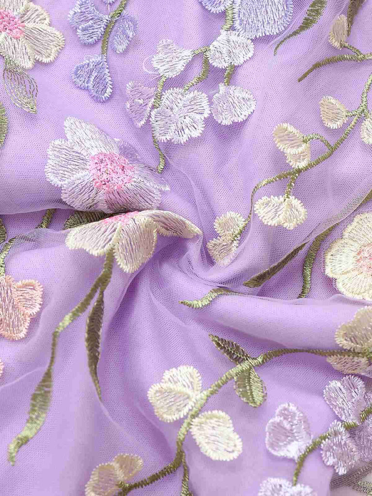 Purple 1940s 3D Floral Bow Strap Mesh Dress