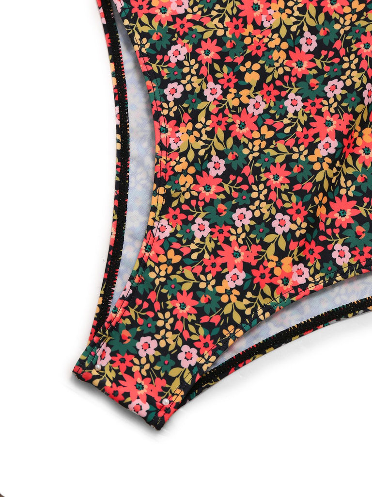 1930s Spaghetti Strap Ditsy Floral One-Piece Swimsuit