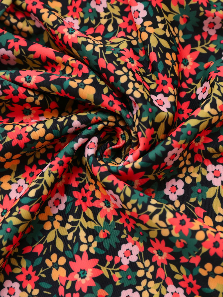 1930s Spaghetti Strap Ditsy Floral One-Piece Swimsuit