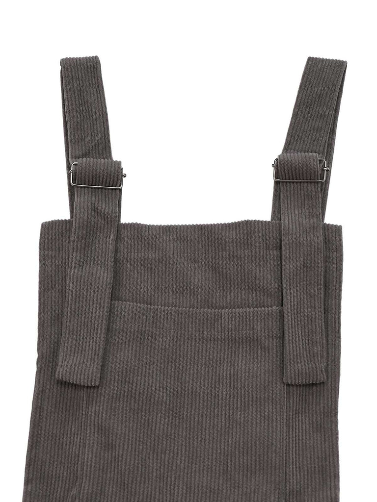Gray 1940s Corduroy Wide-Leg Overall Jumpsuit