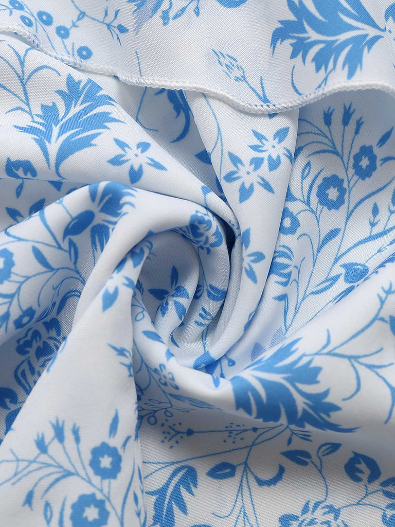 Blue 1970s Spaghetti Strap Floral Tiered Dress