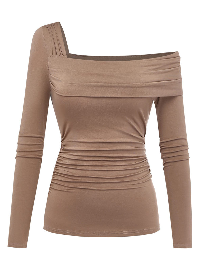 1980s Wrinkle One-Shoulder Long Sleeve Top