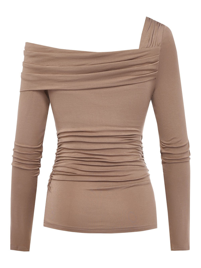 1980s Wrinkle One-Shoulder Long Sleeve Top