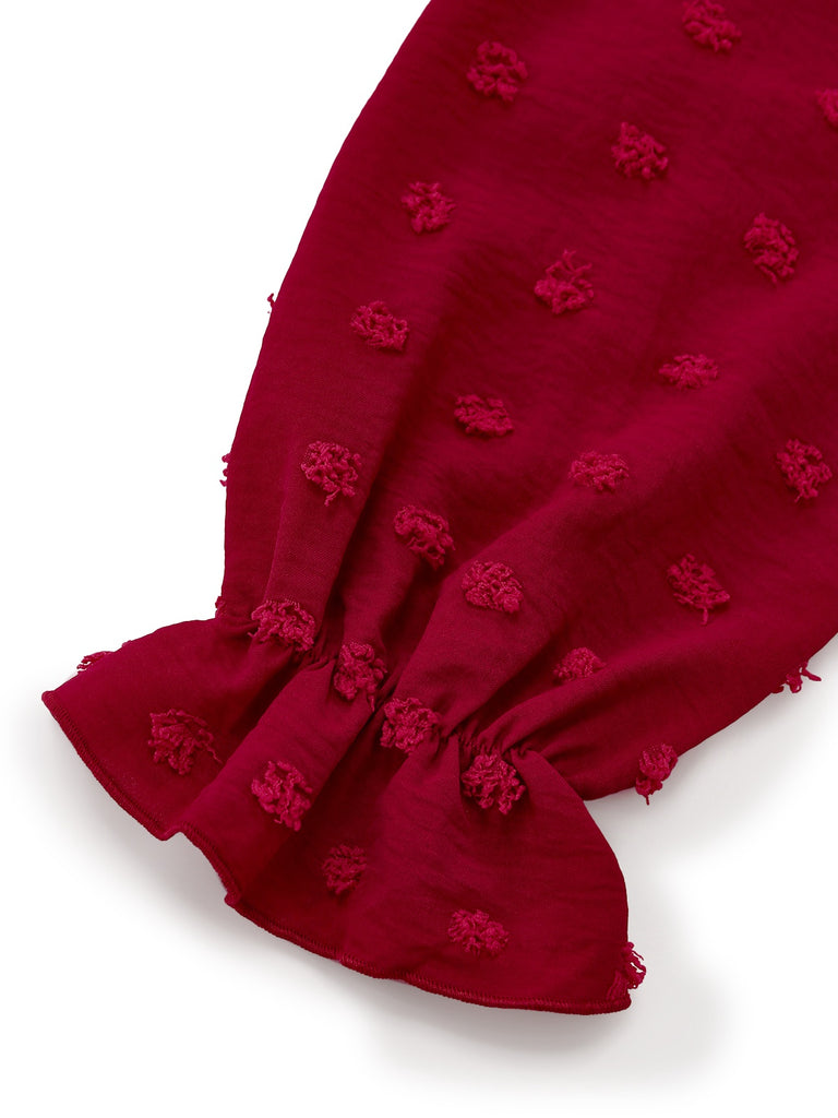 1940s Wrinkle V-Neck Lantern A-Line Dress