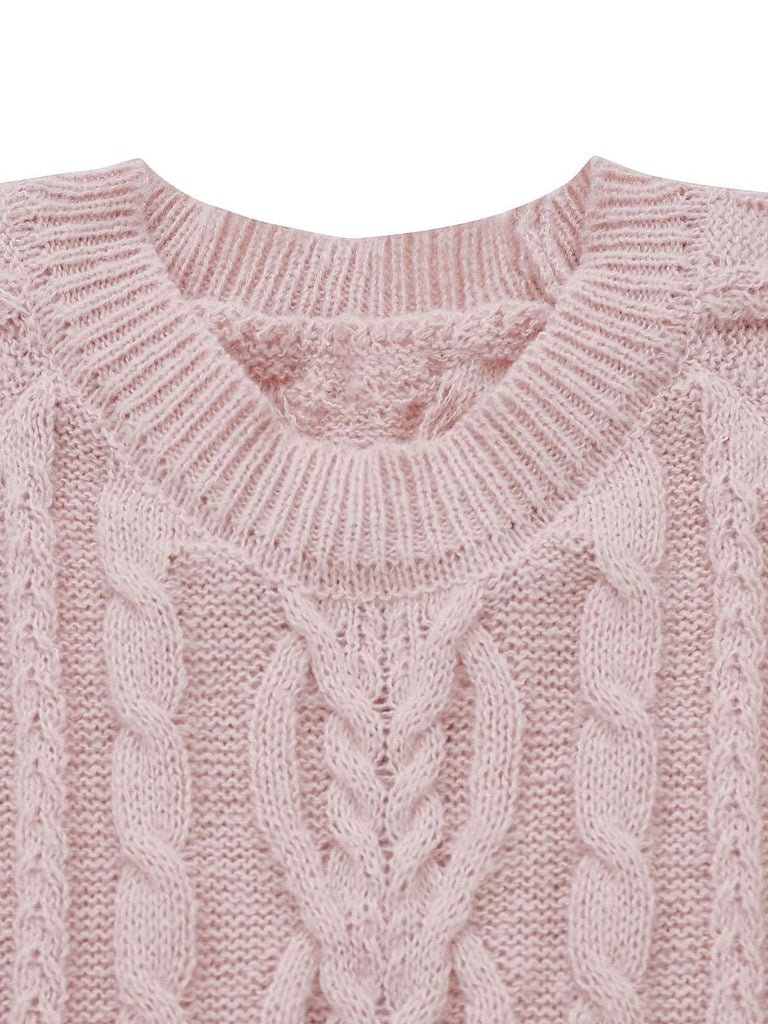 1940s Solid Cable Knit Pleated Hem Sweater Dress