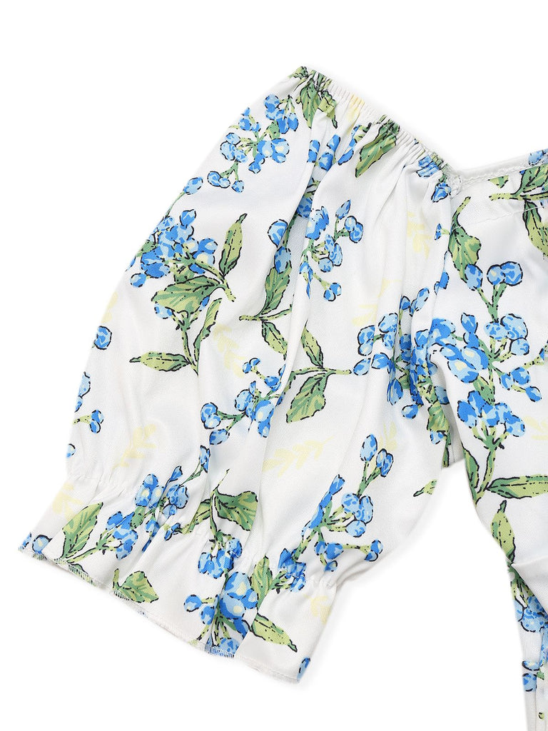 Green 1940s Floral Bow Tie Dress