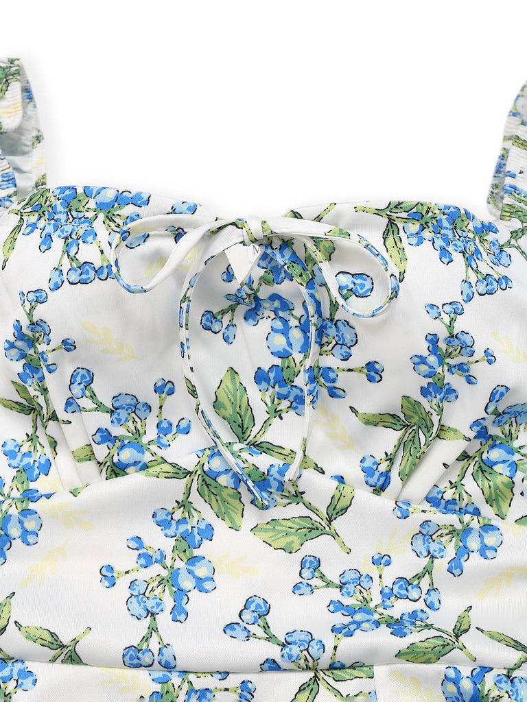 Green 1940s Floral Bow Tie Dress