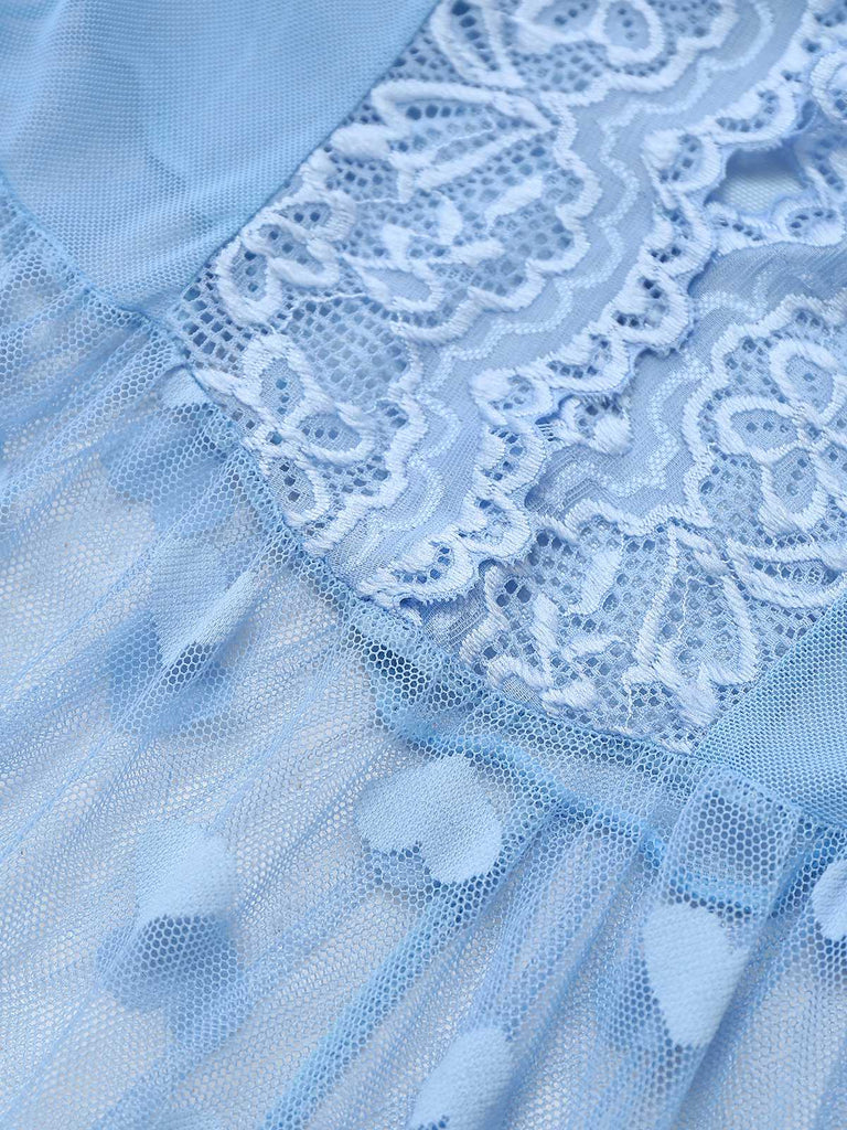 Light Blue 1930s Strap Lace Heart Nightgown