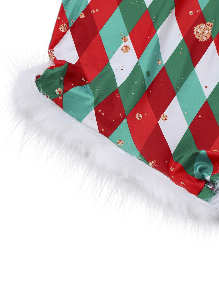 1970s Diamond Grid Christmas Raw Hem Romper