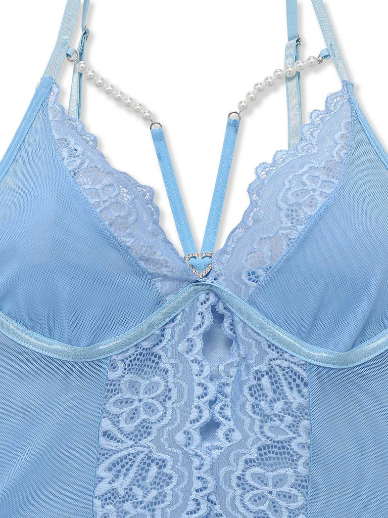 Light Blue 1930s Strap Lace Heart Nightgown