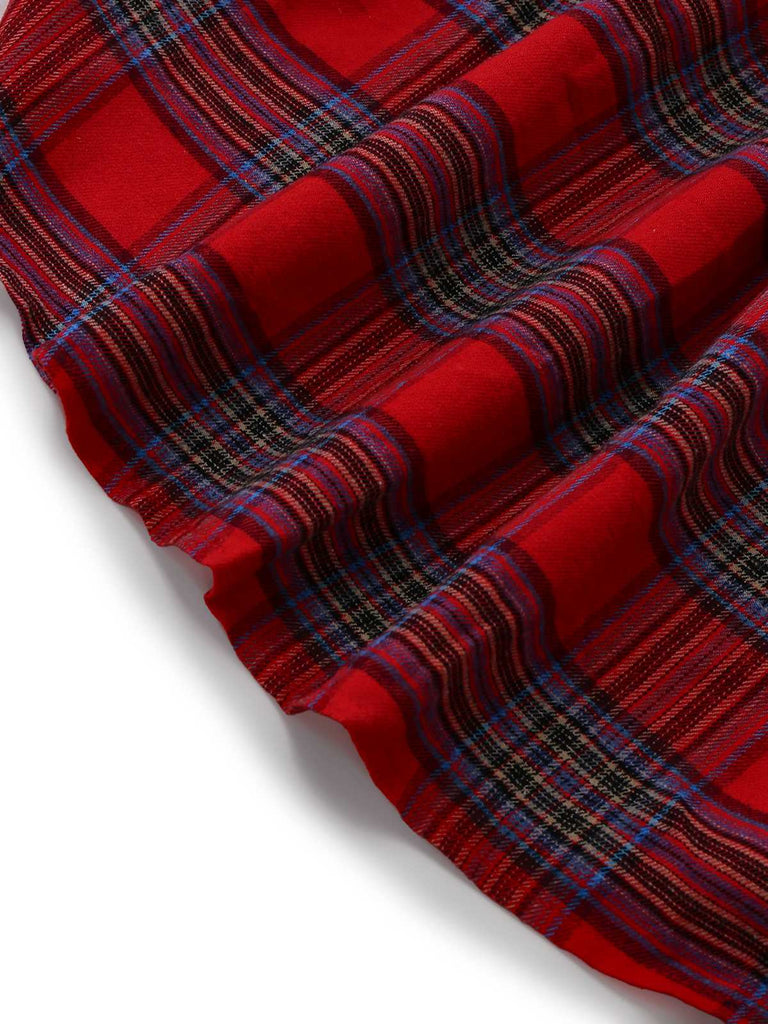 1940s Tartan Plaid Long Sleeve Belted Shirt Dress