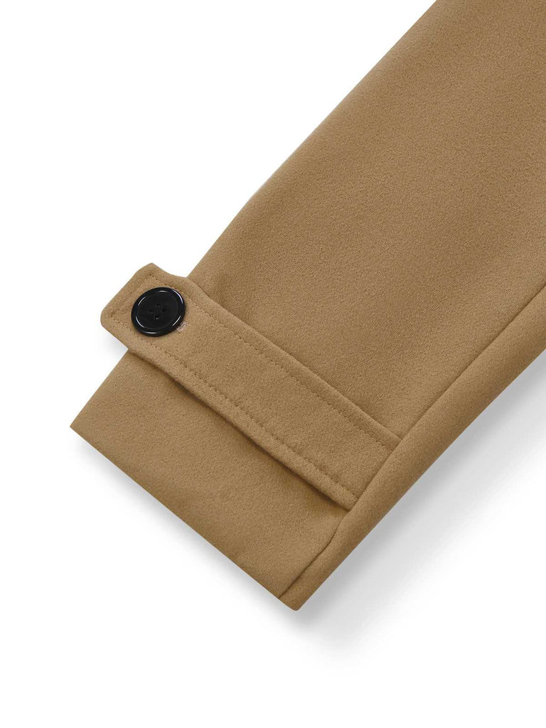 Khaki 1940s Lapel Double-Breasted Belted Coat